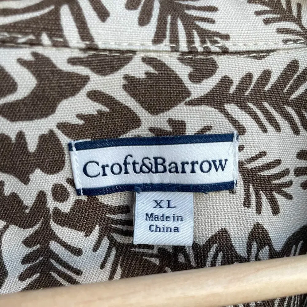 Brown Floral Linen Blend Lightweight Jacket Size XL Neutral Cottagecore Shacket